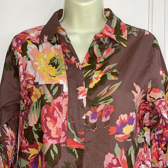Soft Surroundings brown floral cotton tunic - Picture 2 of 9